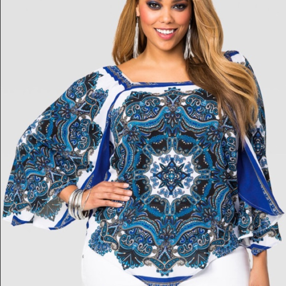 Scarf printed pointed Hem Blouse